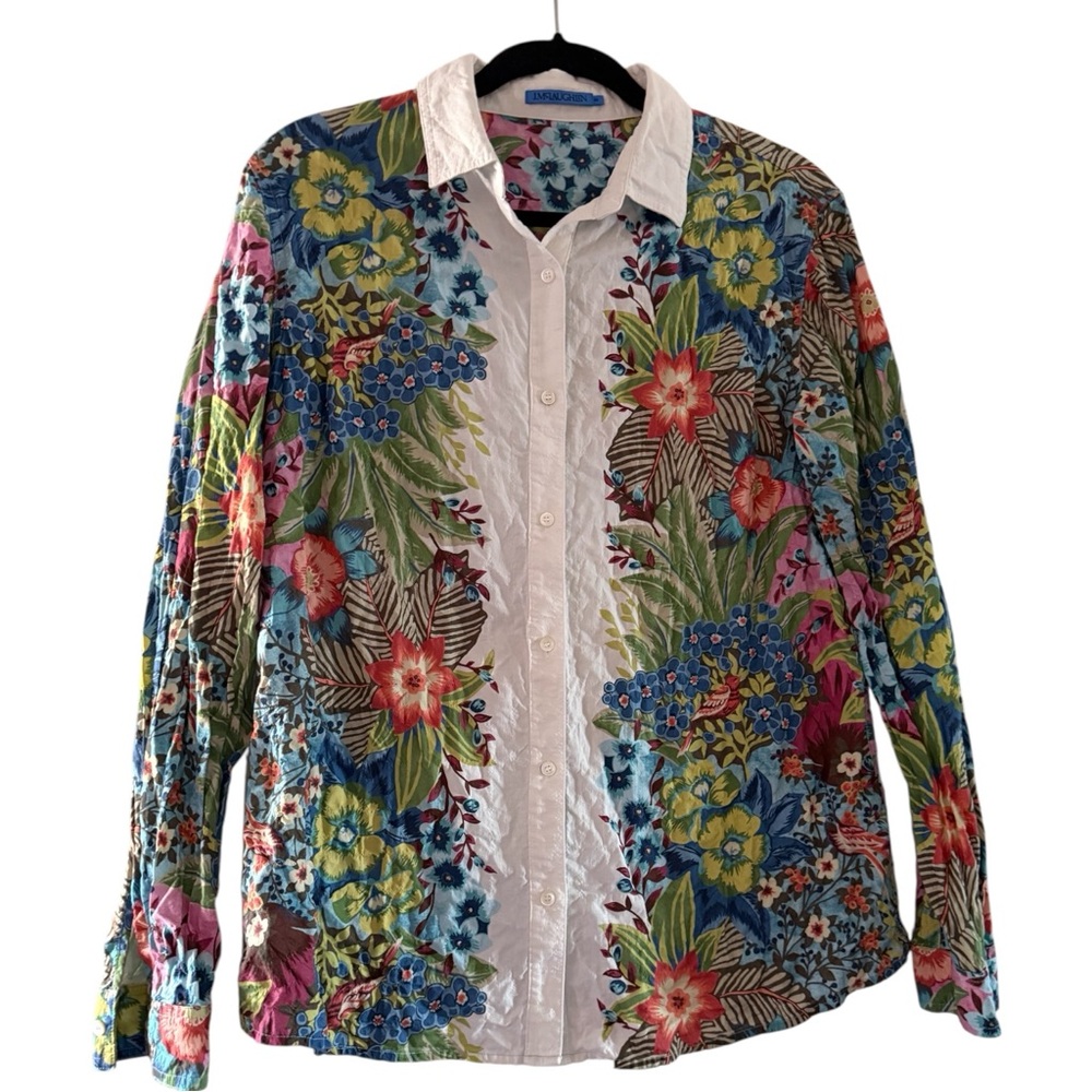 J. McLaughlin Floral Button-Up Blouse in White, Blue, Green, Pink